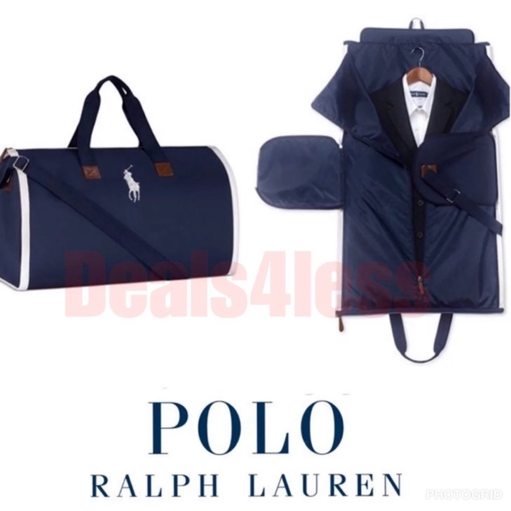 Ralph Lauren Navy Duffel and Garment Travel Set with White Trim